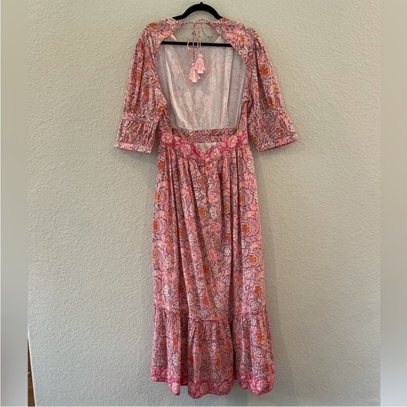 "Rosewater Reverie" Madison Mathews Boho Maxi Dress Backless Cotton Dress Large - Picture 10 of 14